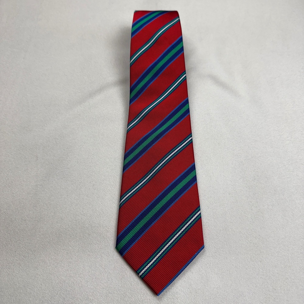 VTG NOS Turnbull & Asser Red Blue Green Striped Repp Silk Tie Clergy Estate Find